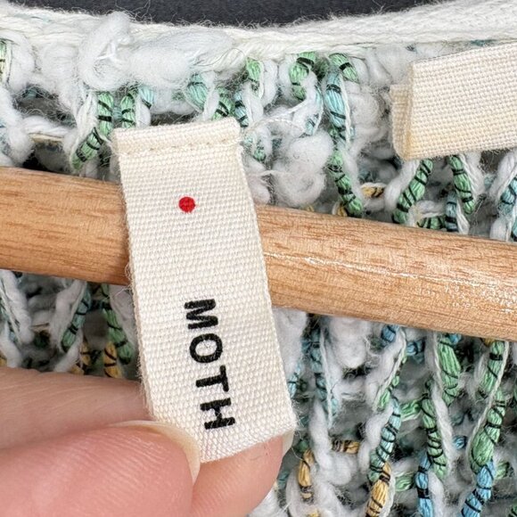 Anthropologie Moth Women's Knit Hooded Open-Front Cardigan Sweater M Green White - Picture 4 of 9